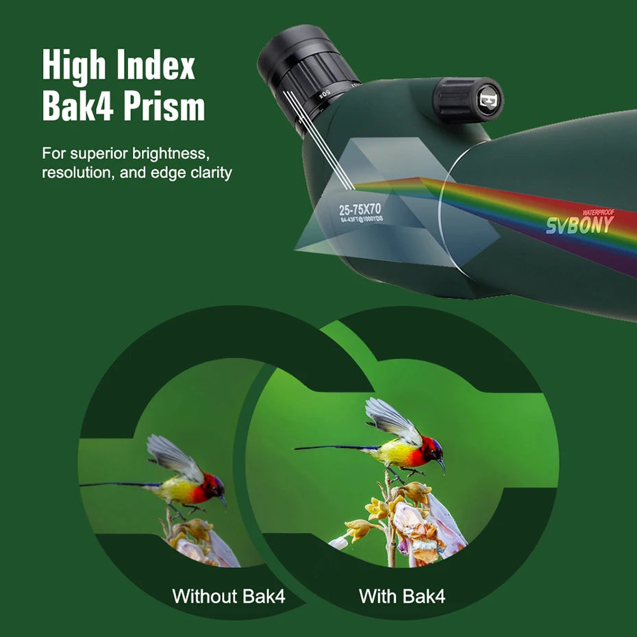 25-75x70 Zoom Spotting Scope Monocular for Bird Watching & Target Shooting