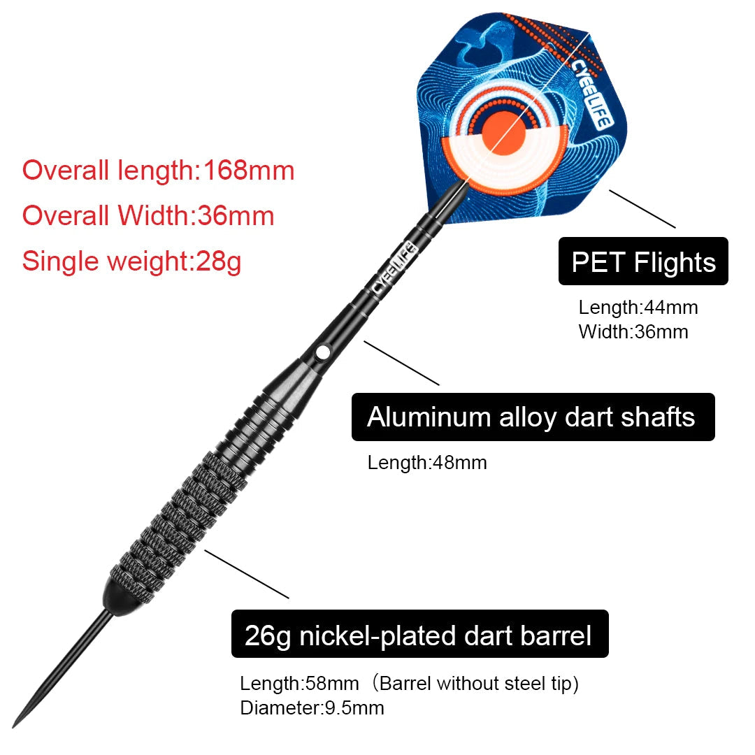 26g Steel Tip Darts Set – 3PCS with Dart Bag, Extra Flights & Accessories