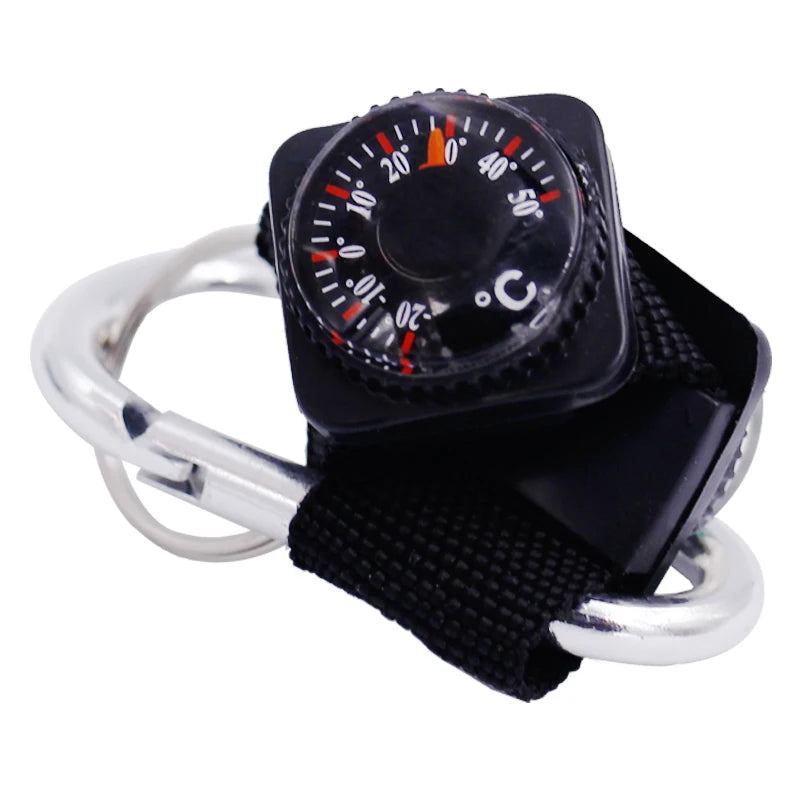 Mini Camping Compass and Thermometer Keychain for Outdoor Survival