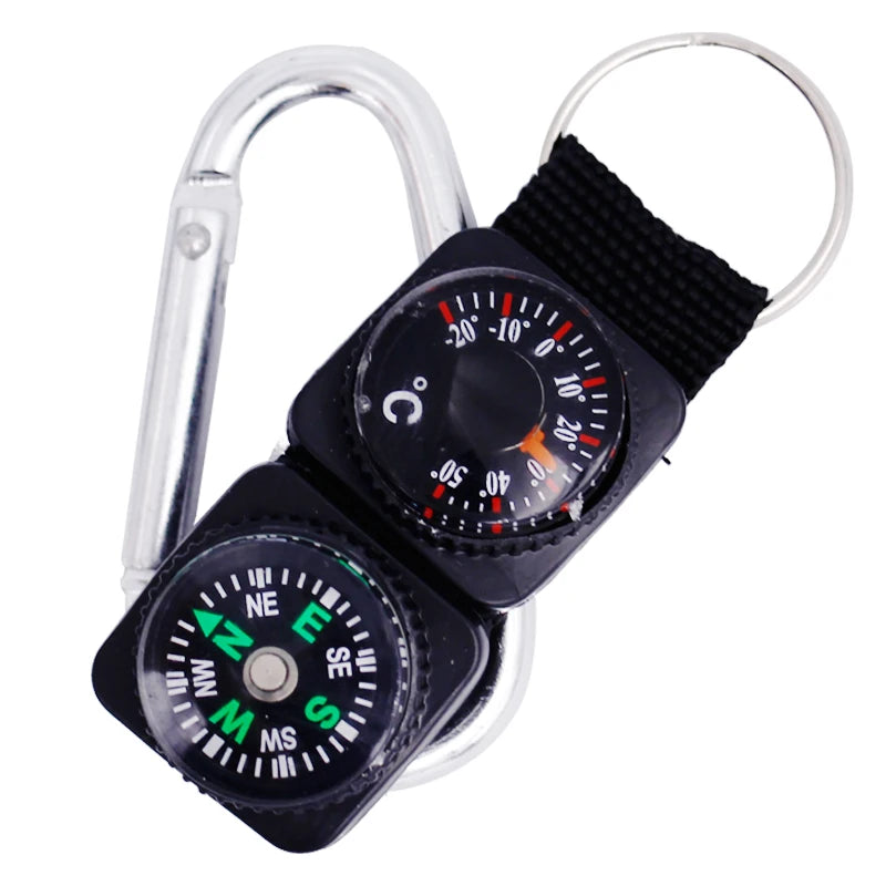 Mini Camping Compass and Thermometer Keychain for Outdoor Survival