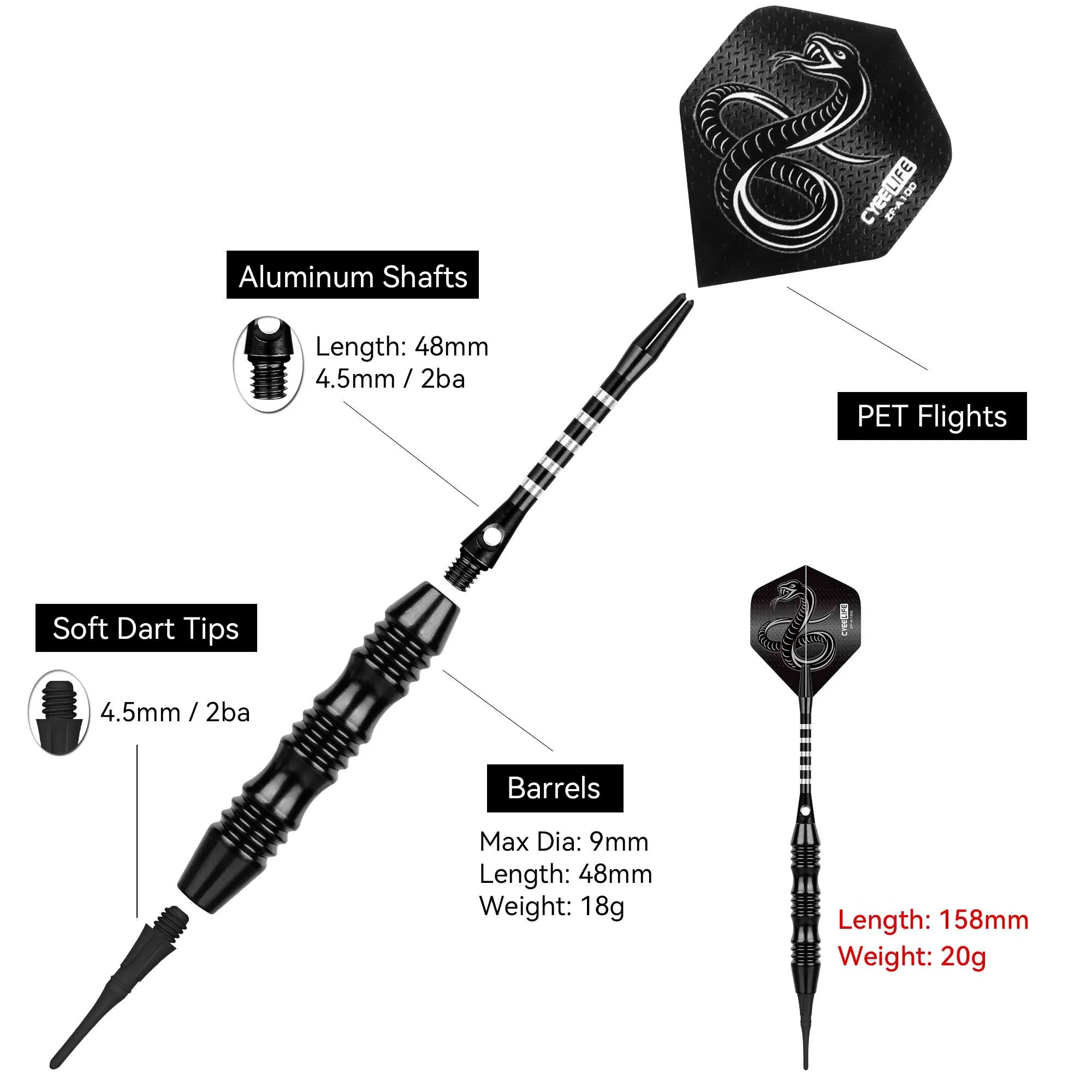 20g Soft Tip Darts Set – 3PCS with Aluminum Shaft & PET Flights for Electronic Dartboard