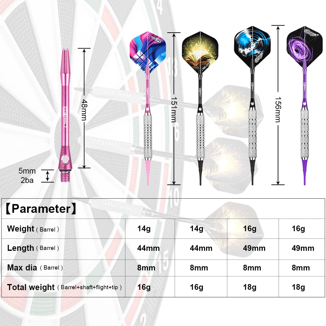 16g/18g Soft Tip Darts Set – Professional Darts with Extra Plastic Tips for Electronic Dartboards