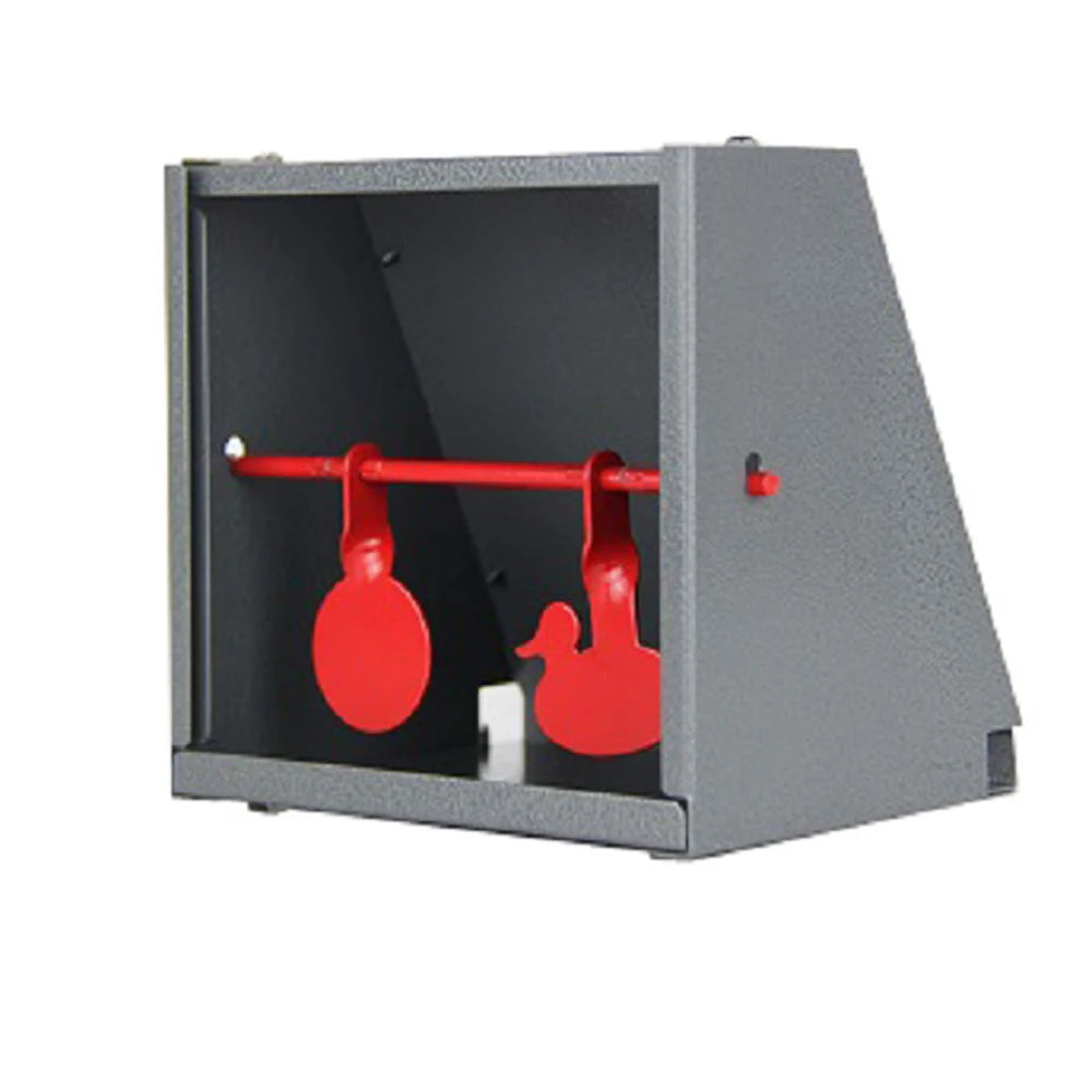 Grey Pellet Trap – 5.5" x 5.5" with Dual Red Spinner Targets for Shooting Practice