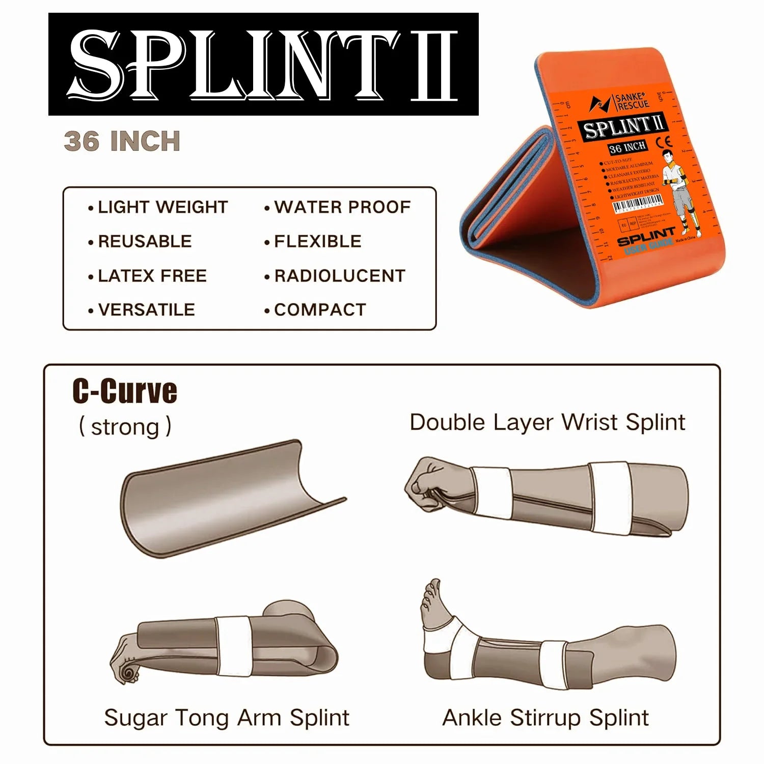 First Aid Splint 36"/18" x 4.3" – Wrist & Thumb Support Brace for Tendonitis, Arthritis, Injury