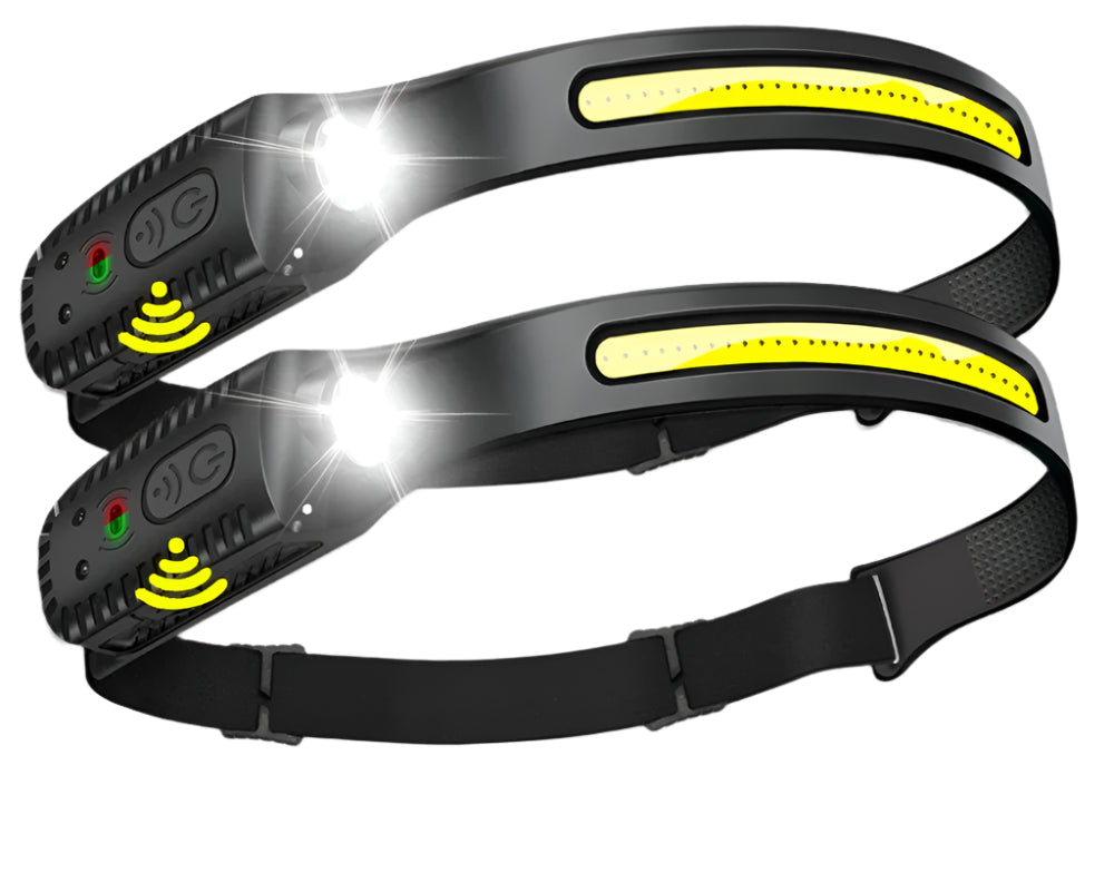 USB Rechargeable LED Sensor Headlamp – XPE+COB Wide Beam, Waterproof, 5 Modes, Hands-Free Head Torch
