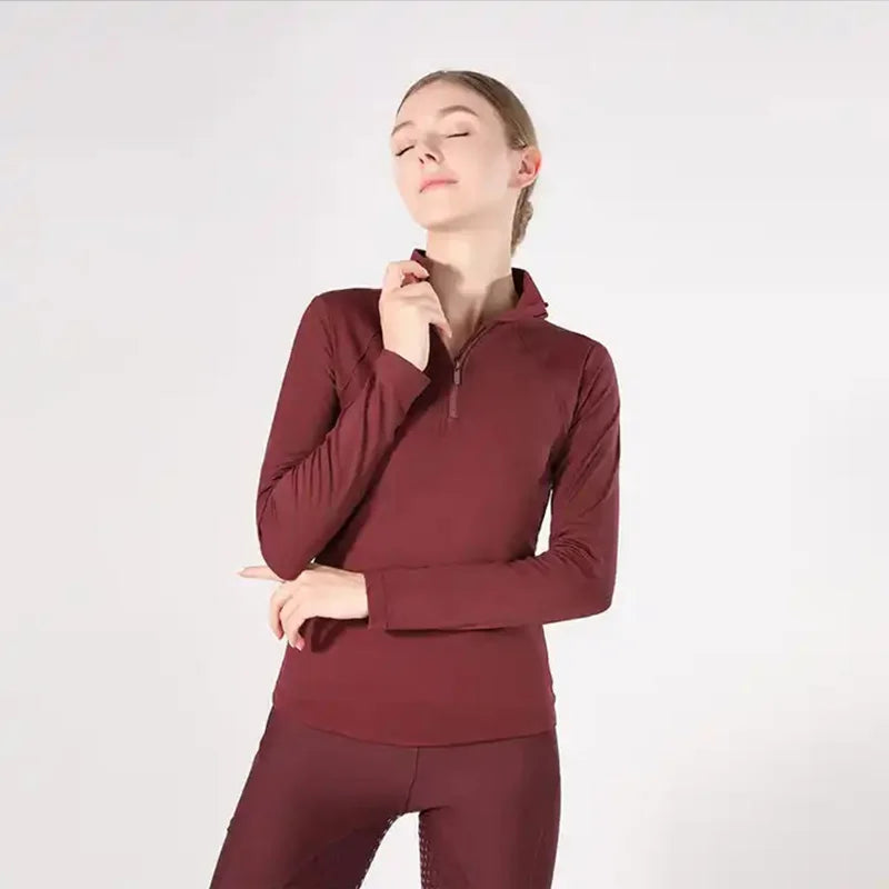 MXLLINA Women's Long-Sleeve Equestrian T-Shirt , Soft & Breathable Horse Riding Base Layer