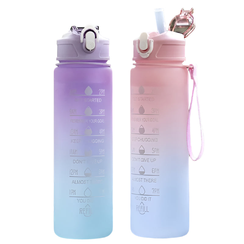 900ml Motivational Sports Water Bottle with Straw and Time Marker