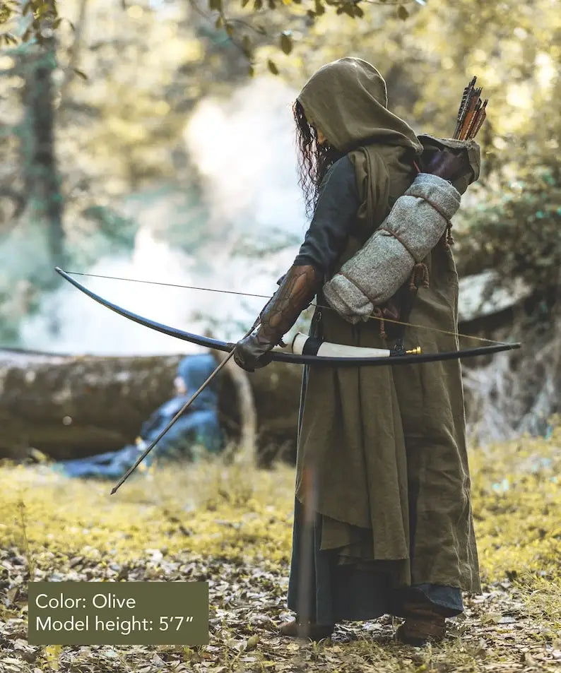 Medieval Ranger Cloak – 100% Linen Hooded Cloak with Leather Closure, 6 Colors