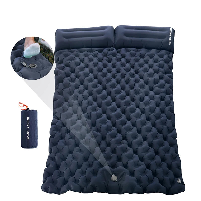 Double Camping Sleeping Pad with Pillow and Built-In Pump for Hiking & Travel