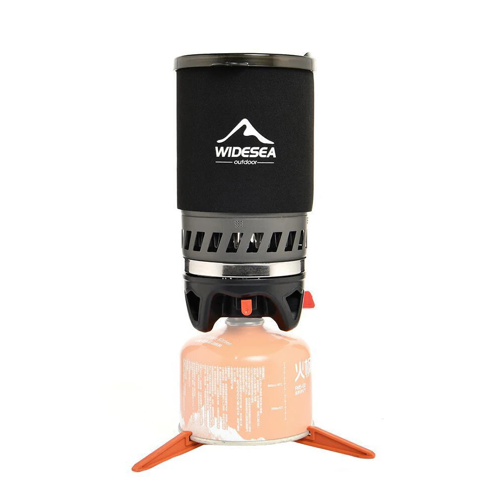 Camping Cooking System with Heat Exchanger and Gas Stove for Outdoor Use