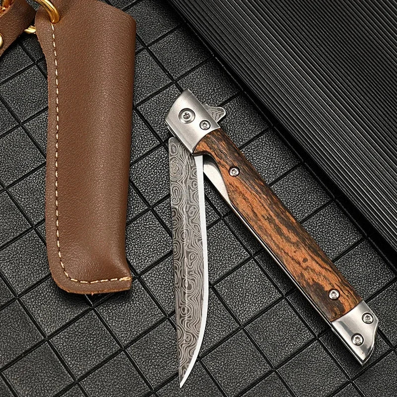 Damascus Pattern Folding Knife – Multipurpose Outdoor Camping Quick Opening Knife