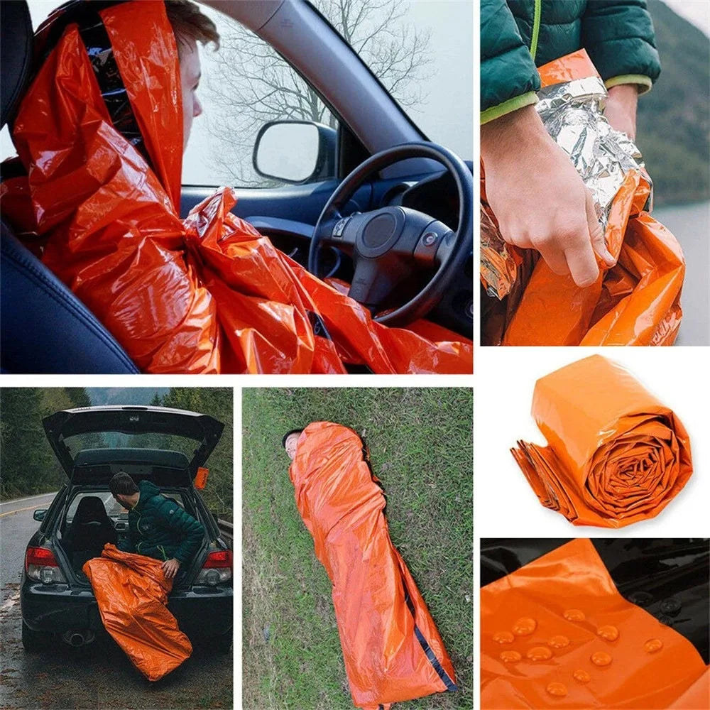Portable Emergency Survival Sleeping Bag, Waterproof Thermal Mylar Sack, First Aid Rescue Kit