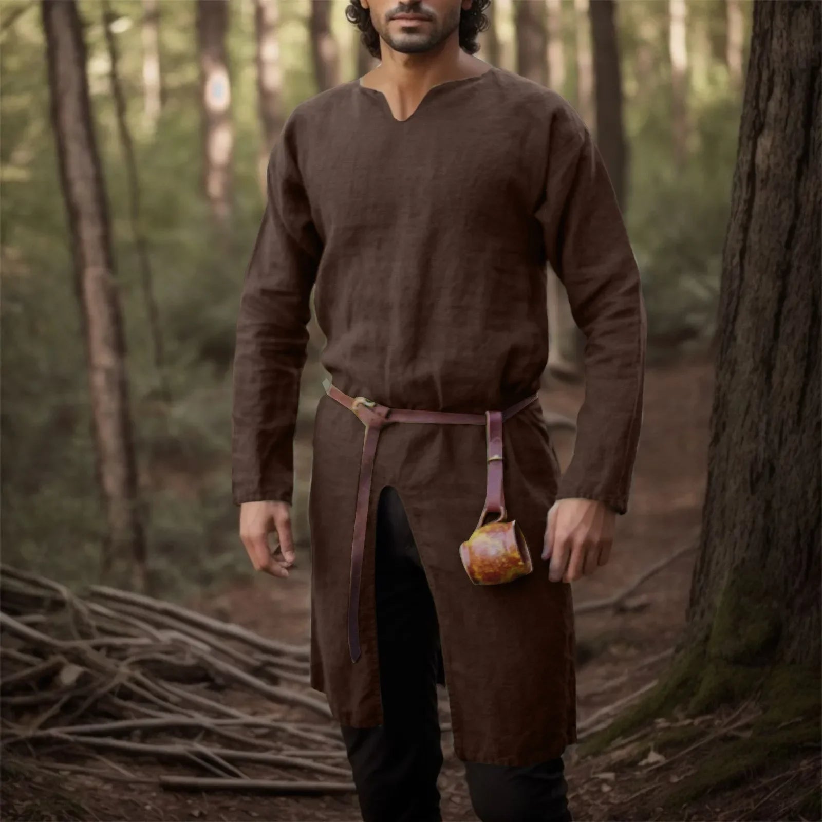 Men's Medieval Renaissance Linen Tunic Shirt – Viking Pirate Cosplay Long Robe