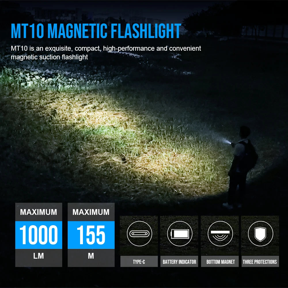 MT10 EDC Flashlight – 1000 Lumens, USB-C Rechargeable, Magnetic Tail