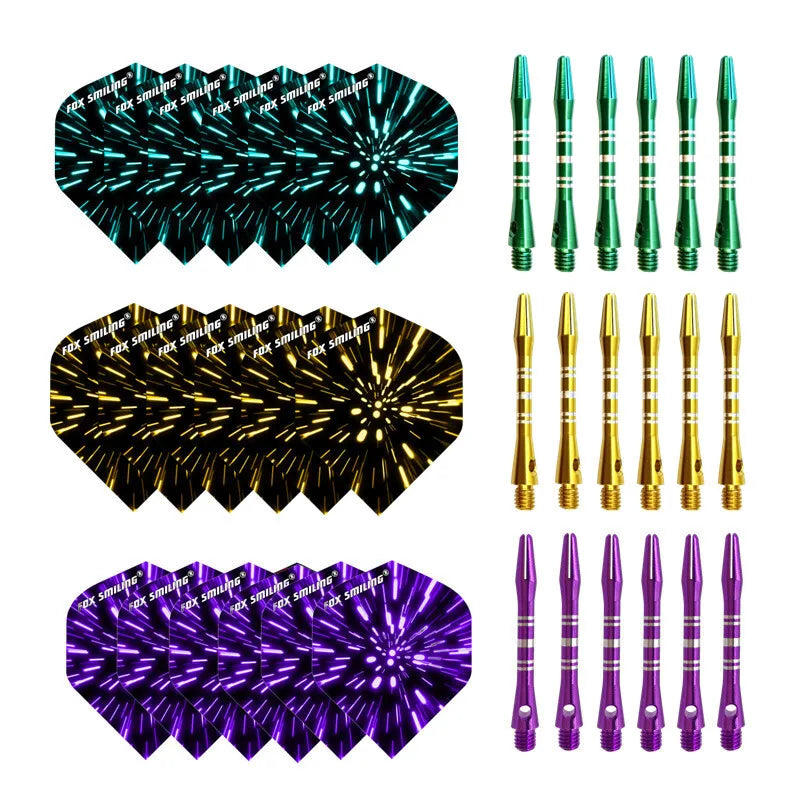 41mm Aluminium Dart Shafts & Patterned Flights, Pro Dart Accessories, Lightweight and Durable