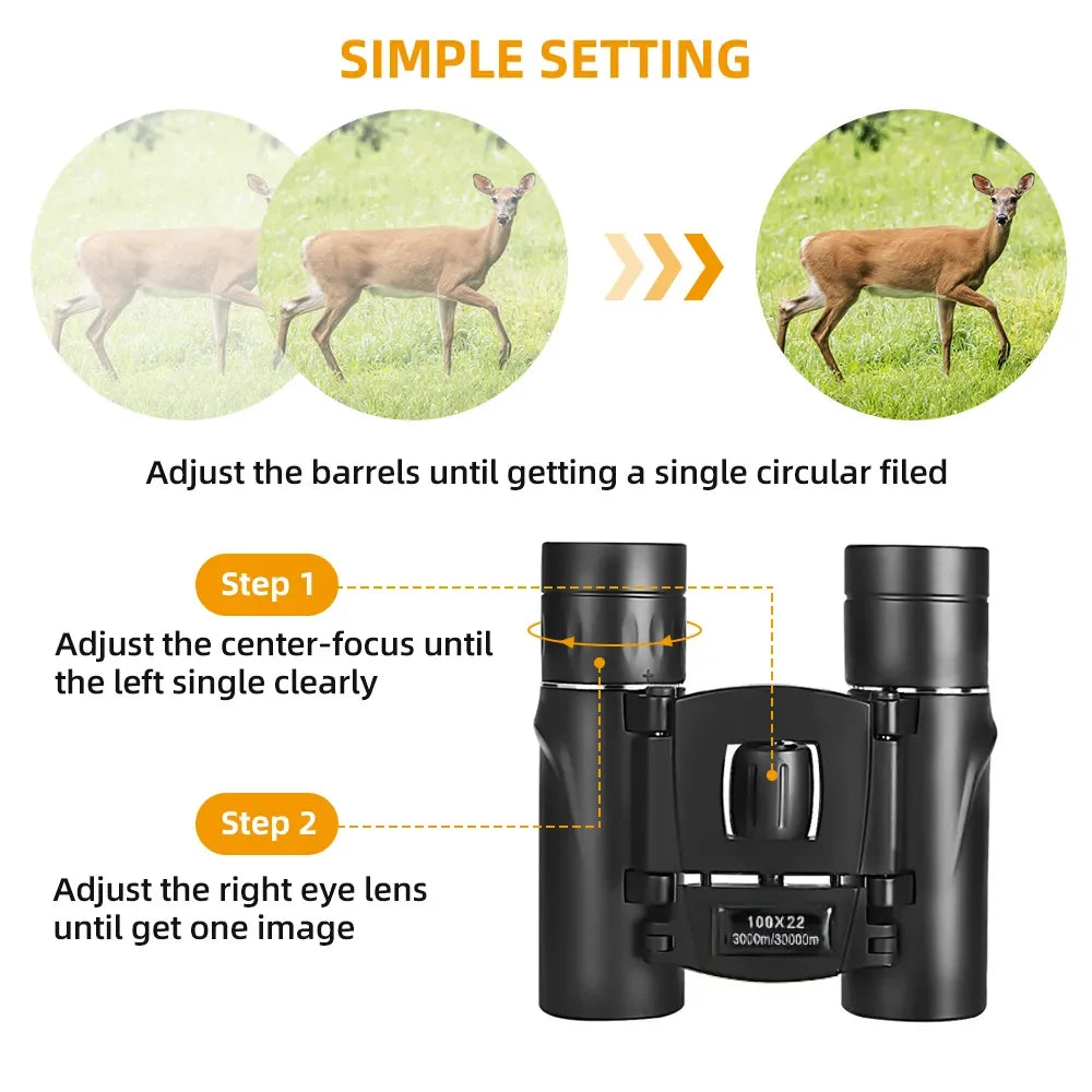 100x22 Compact Binoculars with High Magnification and Micro Night Vision for Outdoor Use