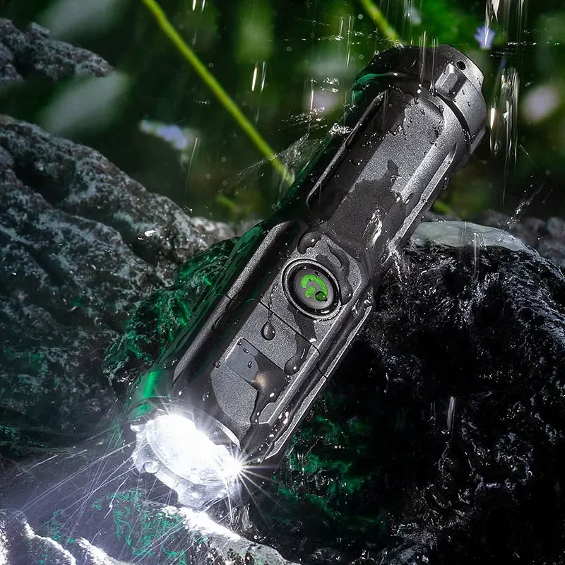 Rechargeable LED Tactical Flashlight, Telescopic Zoom & Waterproof Design, USB Portable Spotlight