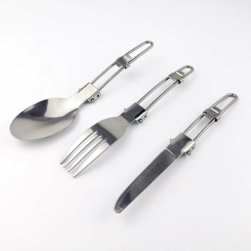 Foldable Stainless Steel Camping Cutlery Set for Outdoor Cooking