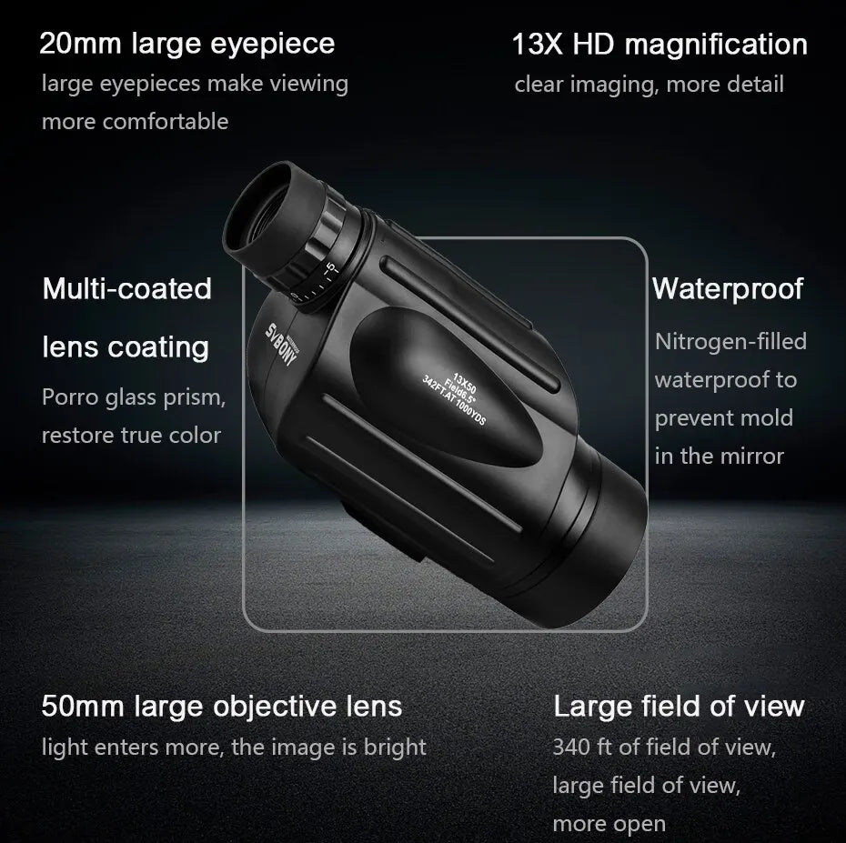 Monocular 13X50 - Waterproof, Compact, and Powerful for Travel and Hunting
