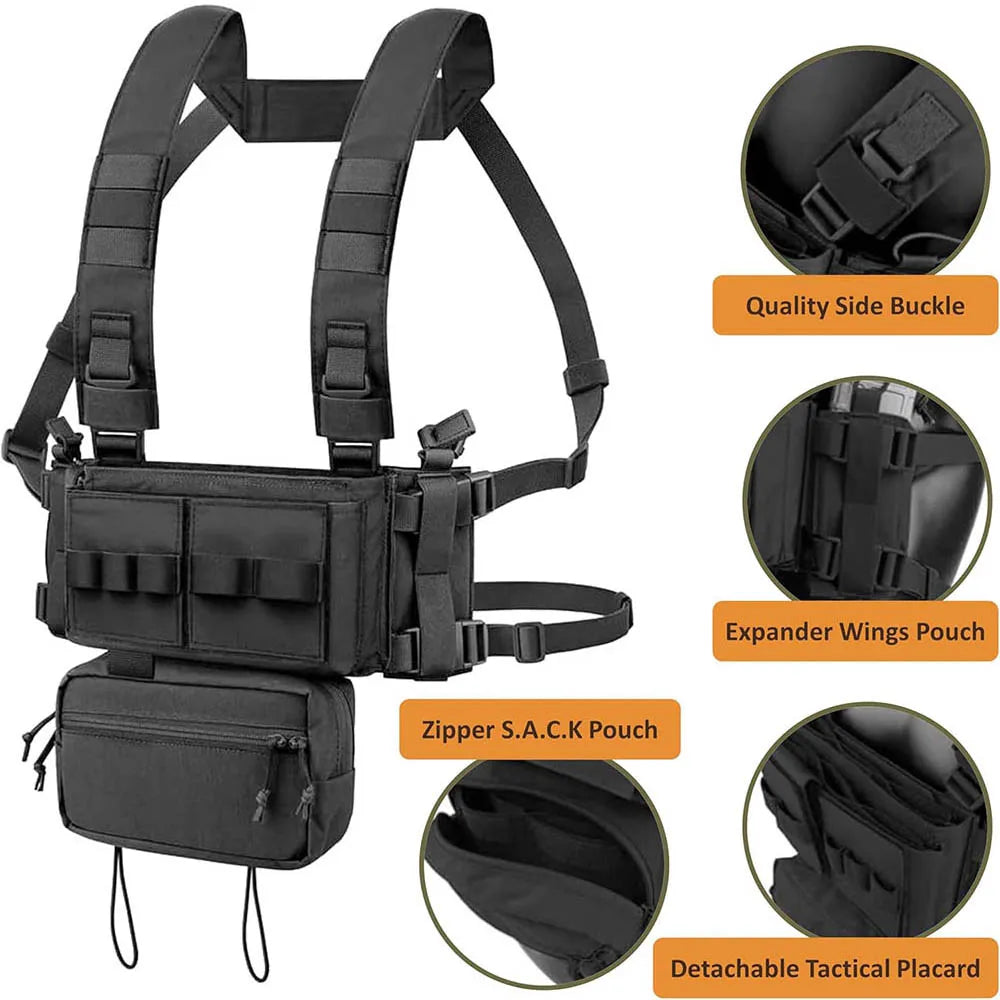 Tactical Chest Rig with MOLLE, Multifunctional Vest for Outdoor & Training, Pouch Camouflage