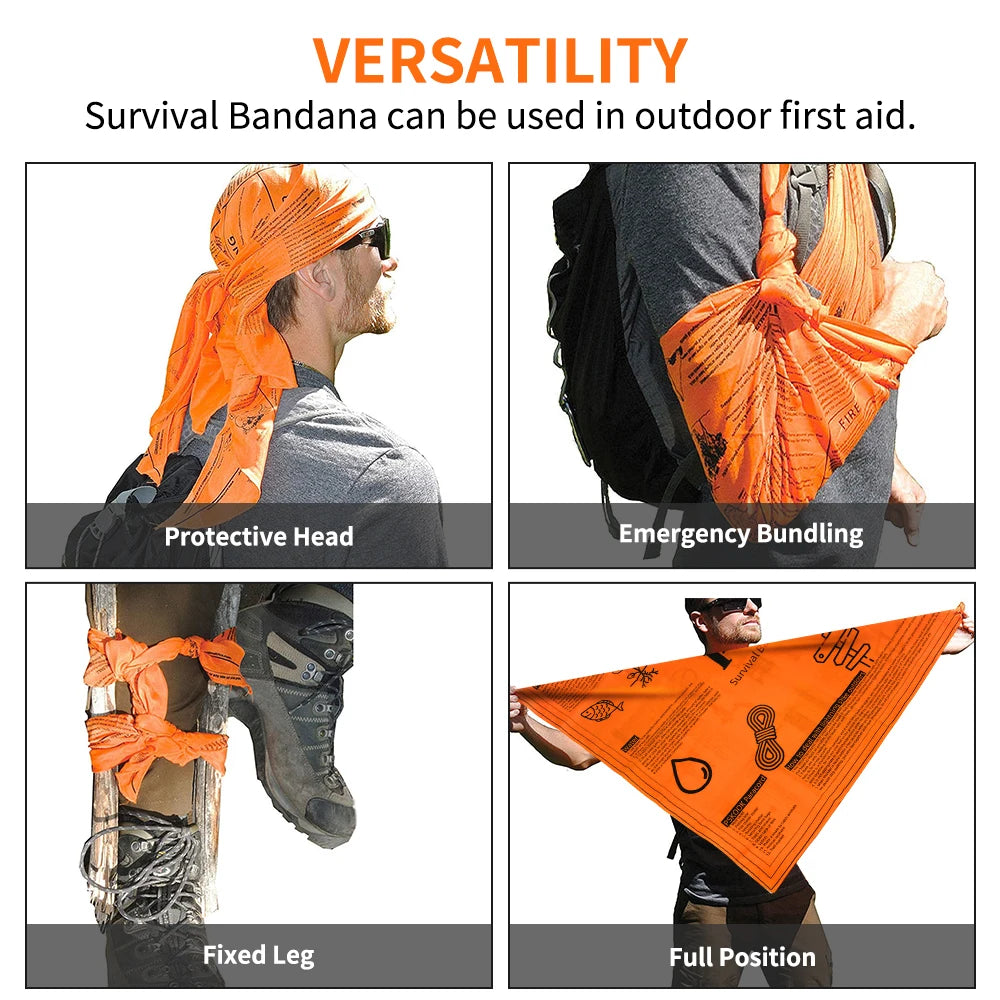 Survival Bandana – High-Visibility Cotton Outdoor Bandana with Survival Tips