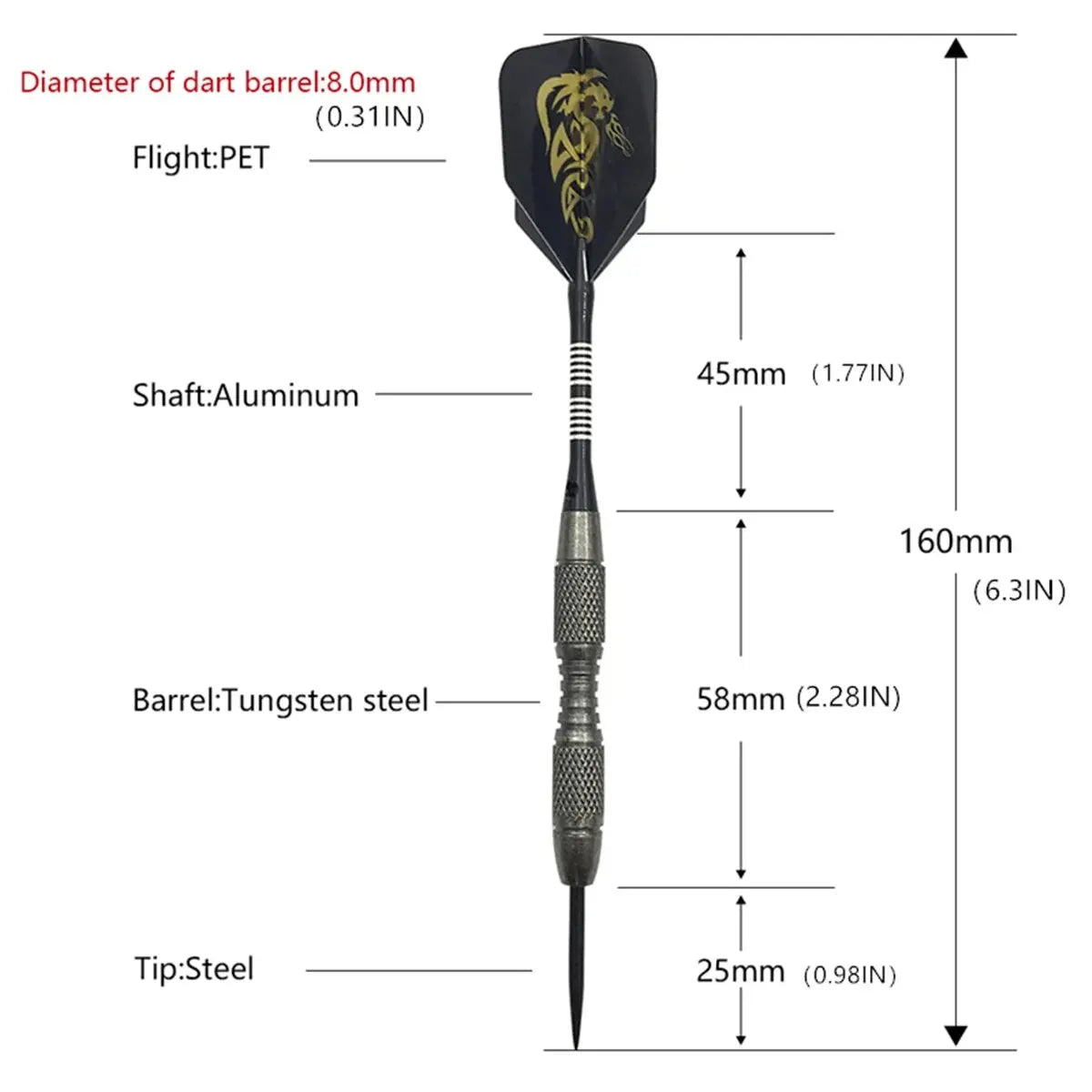3 pcs 20g metal darts – 16cm imitation tungsten steel darts for professional training