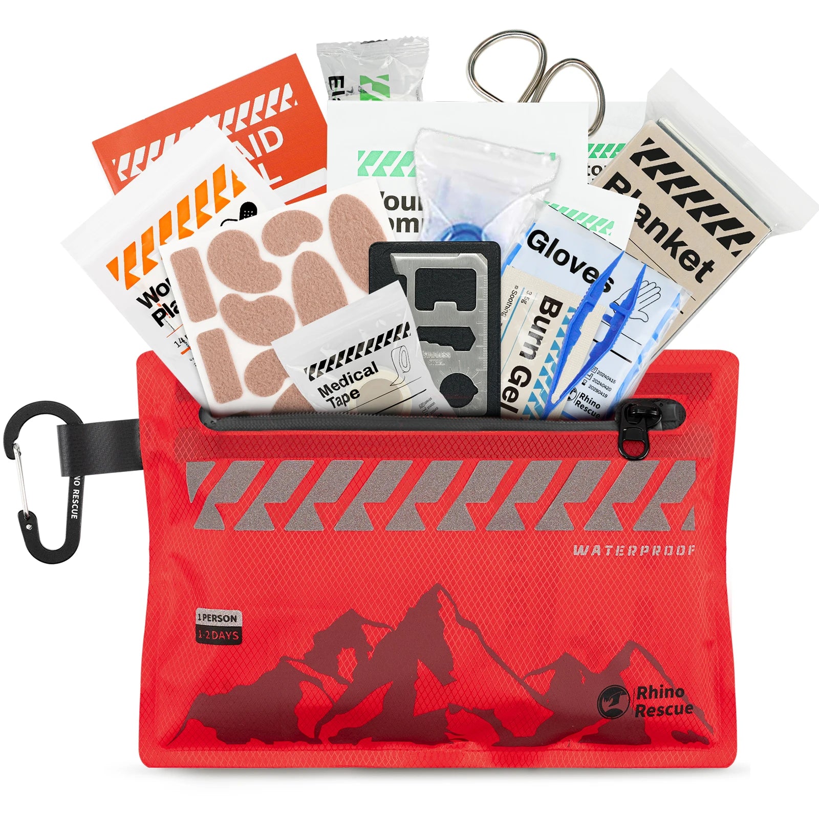 Rhino Rescue Mini First Aid Kit, Waterproof 107-Piece Travel & Outdoor Medical Kit, Ultralight