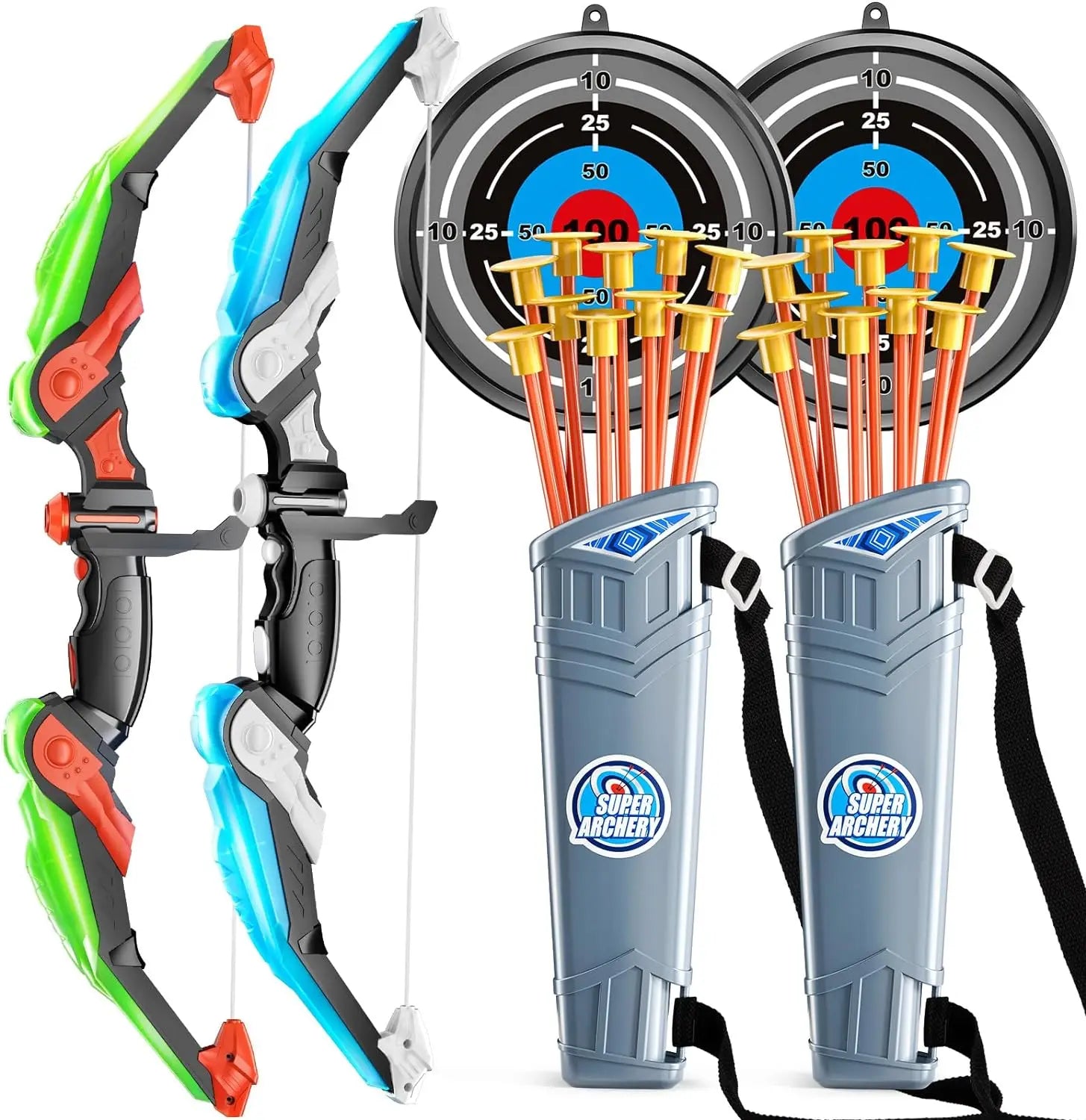 LED Light-Up Kids Bow and Arrow Set – Suction Cup Archery Toy with Target & Quiver Ages 4–12