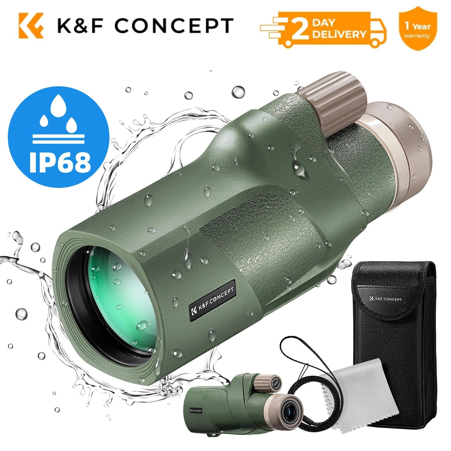 12X50 HD Monocular, Waterproof BAK4 Optics for Hunting & Birdwatching, Telescope IP68 Waterproof