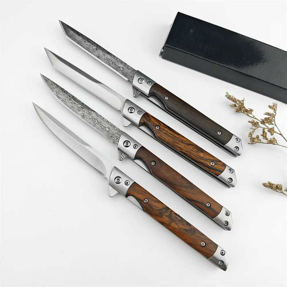 D2 Mini Damascus Pattern Folding Knife – Outdoor Knife Self-defense Pocket Knife