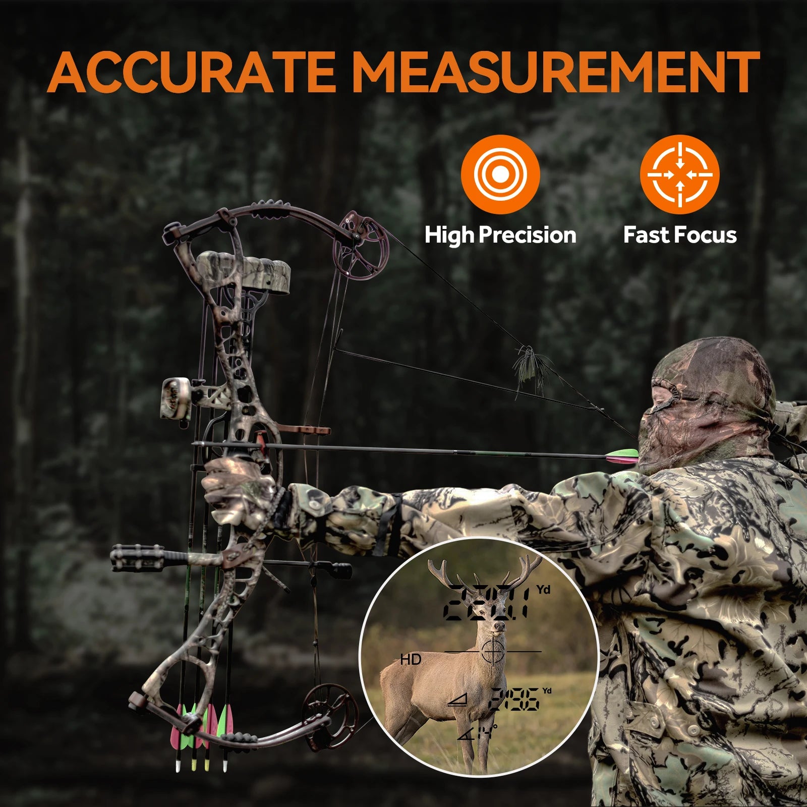 PF2E 600m Laser Rangefinder – Rain & Fog Mode, BOW Mode, 7° Wide Field for Hunting