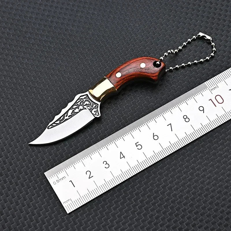 Coloured Mini Straight Knife – Portable Wooden Handle Utility Blade with Leather Sheath