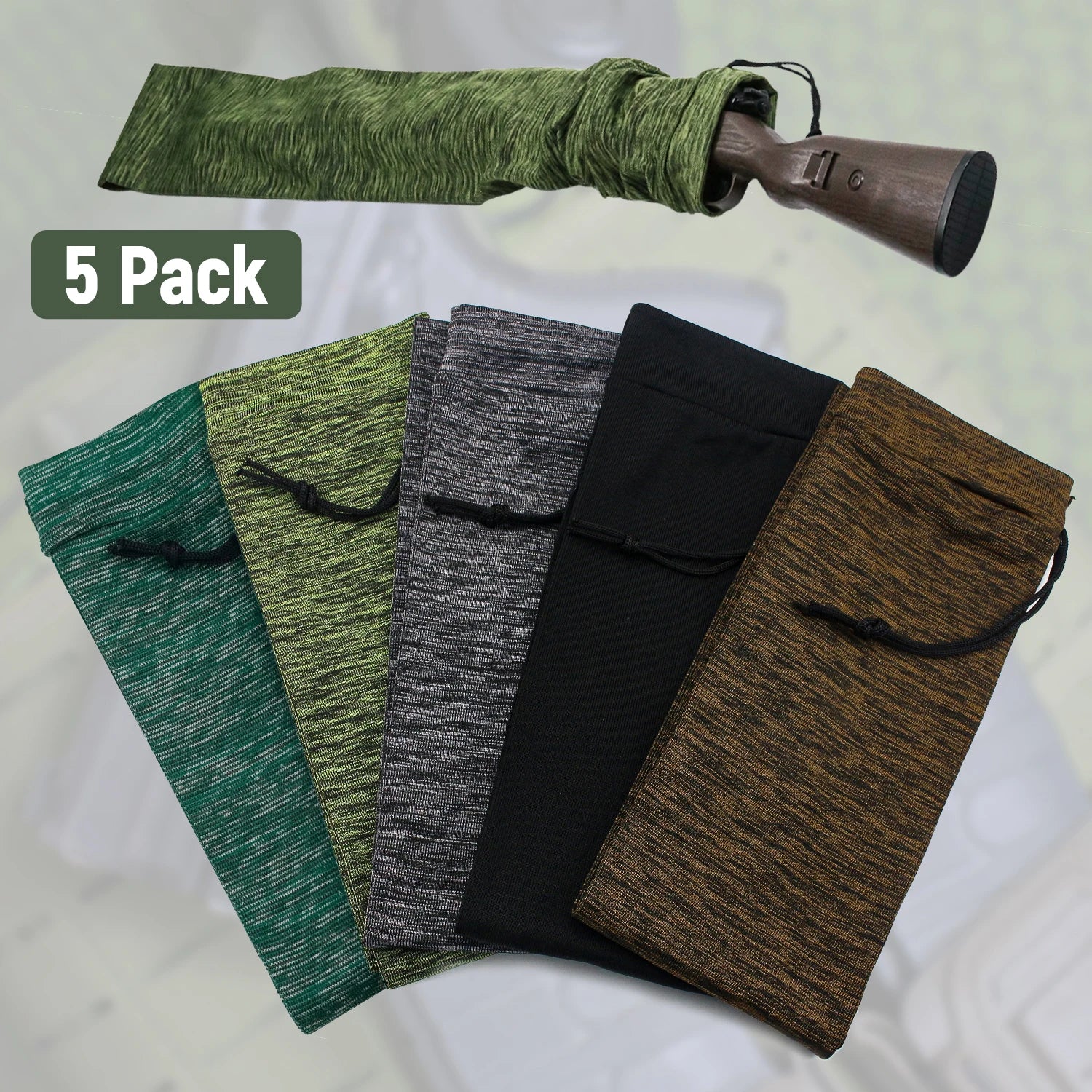 5PCS Silicone Treated Gun Socks – 55" Flexible Knit Rifle Covers with Drawstring Closure