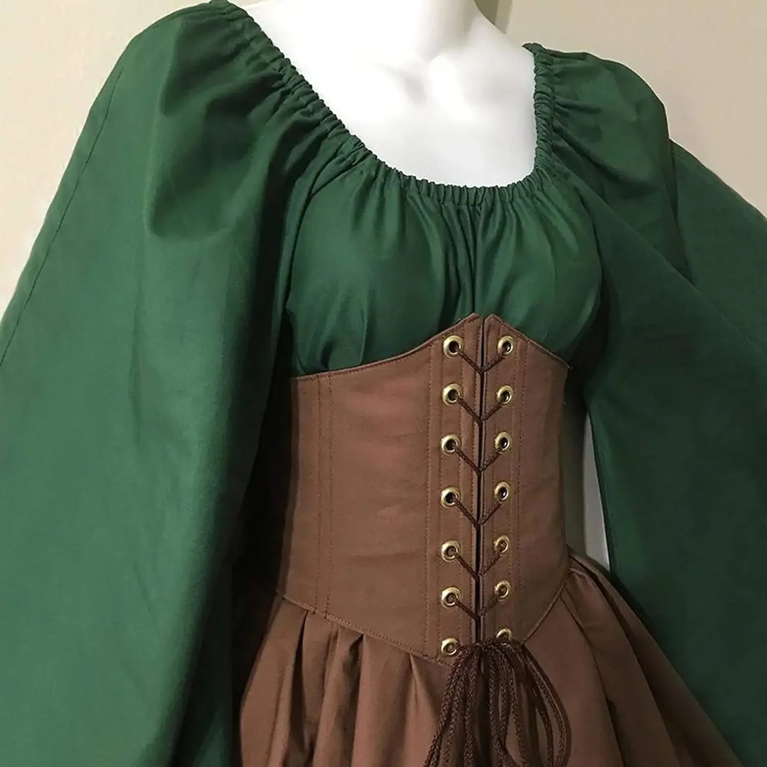 Renaissance Flare Sleeve Corset Overdress – Medieval Elf Protector Women's Costume (2-Piece)