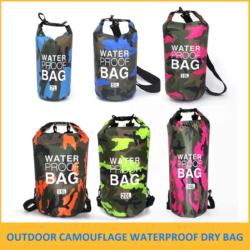 Camouflage Waterproof Dry Bag – 2L to 30L for Kayaking, Camping & Trekking
