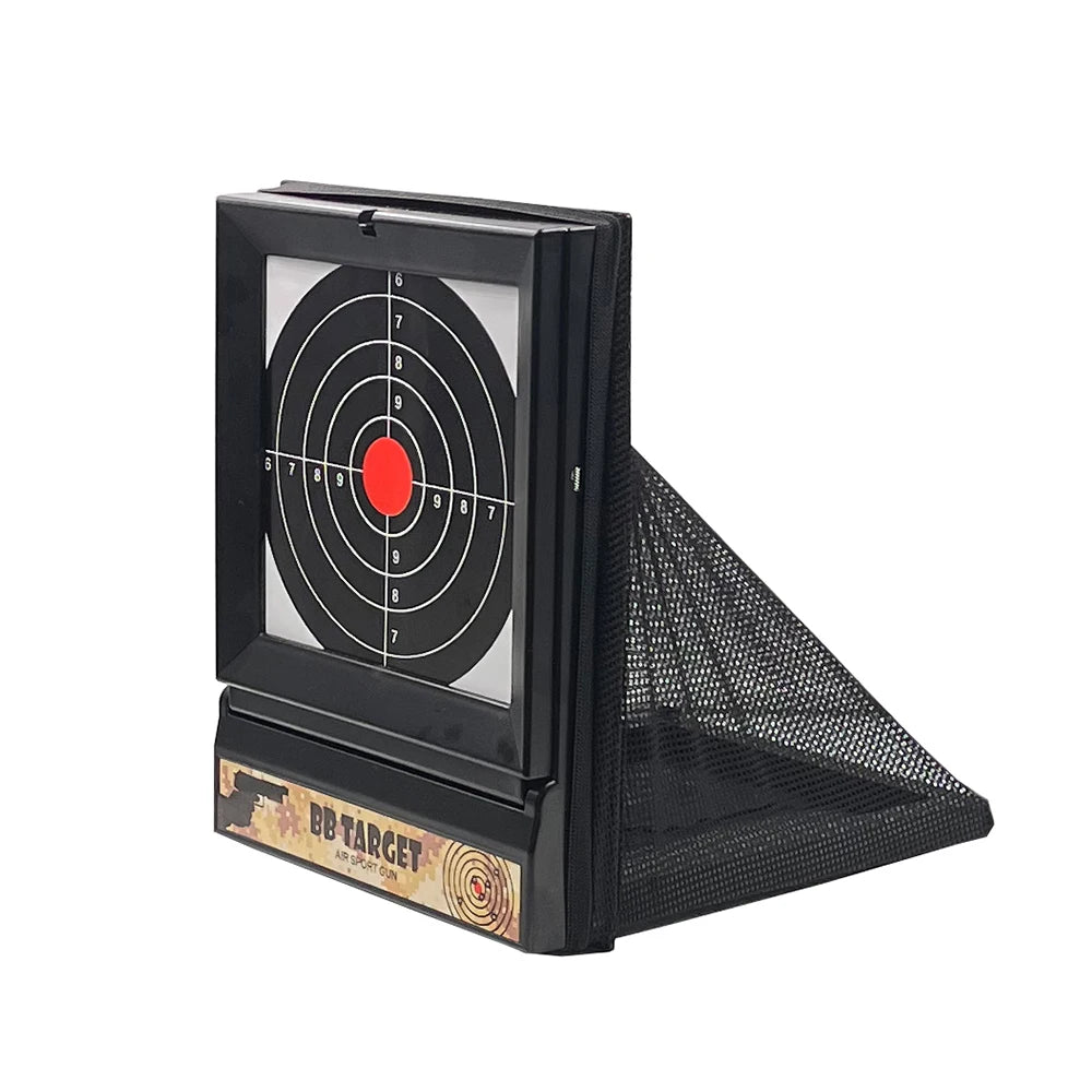 Plastic BB & NERF Soft Bullet Trap Target – Net Pouch with Spinner & Paper Targets