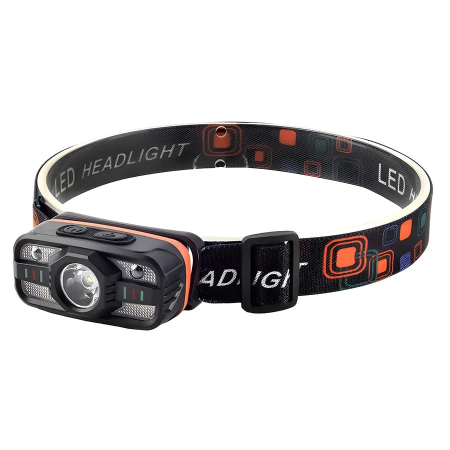 USB Rechargeable LED Headlamp – 6-Mode Portable Light with Built-in Battery for Fishing, Camping