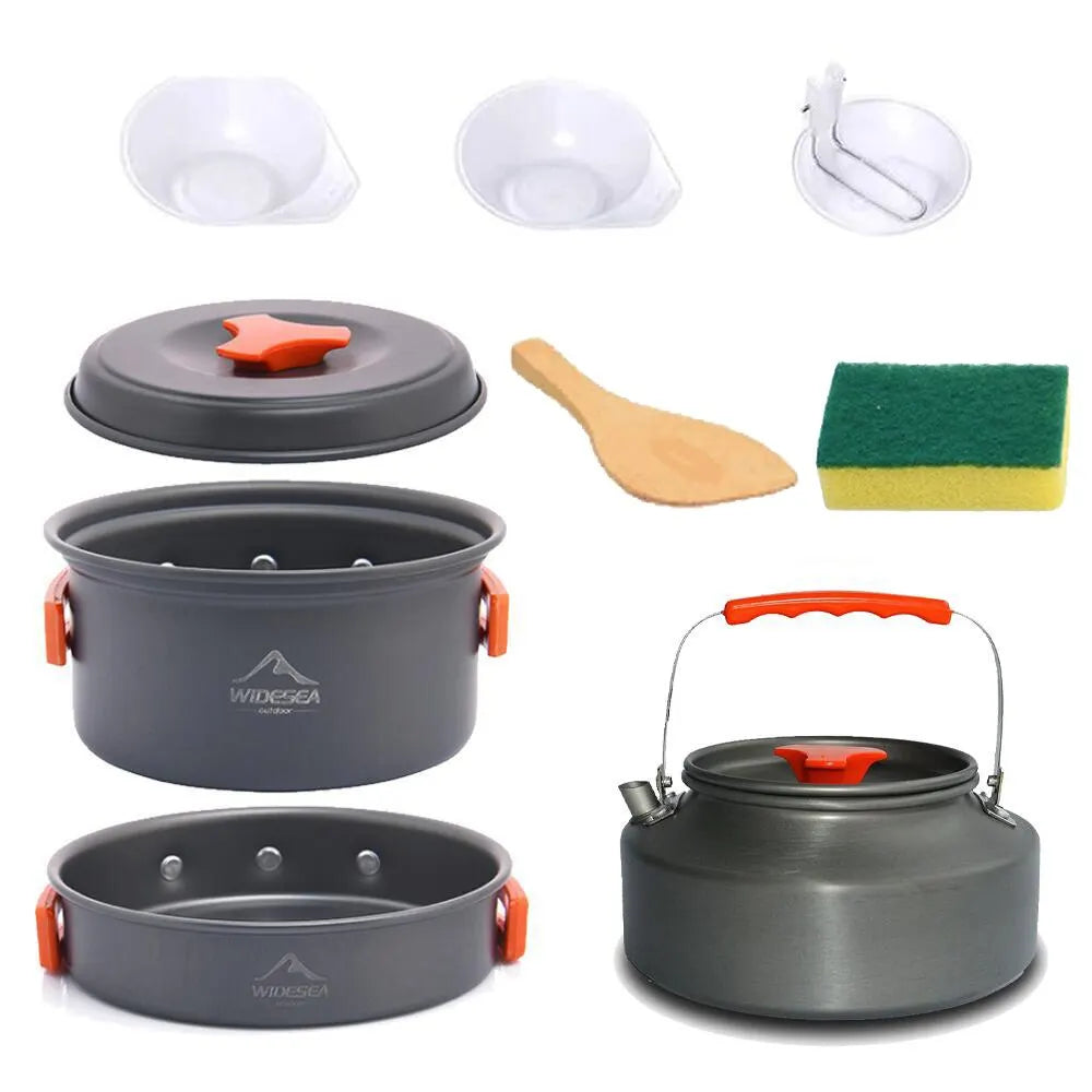 Camping Cookware Set with Foldable Pots and Tableware for Outdoor Cooking