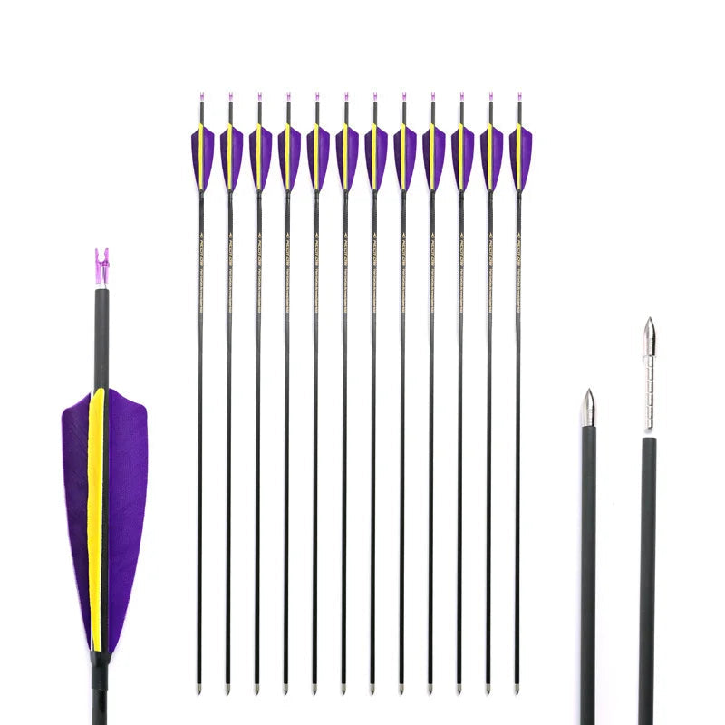 Pure Carbon Arrows – 6/12/18pcs ID4.2mm Spine 250-1500 with 4" Turkey Feathers