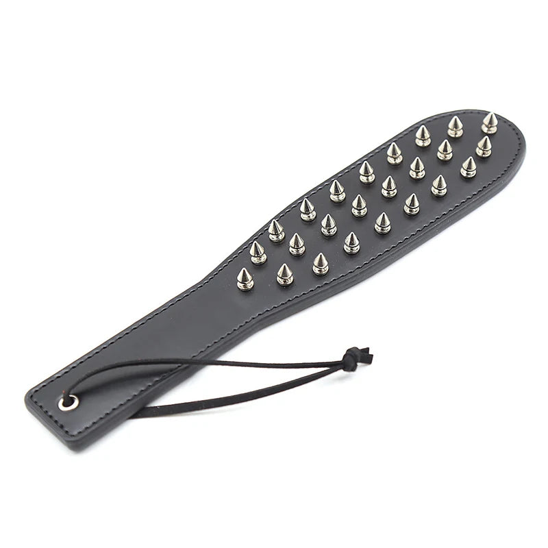30cm Black Leather Riding Paddle – Spiked Rivet Flogger Crop for Equestrian Training