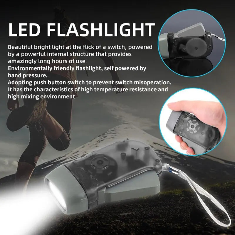 3 LED Hand Press Dynamo Flashlight – Portable Crank Power Torch for Outdoor Camping and Emergency