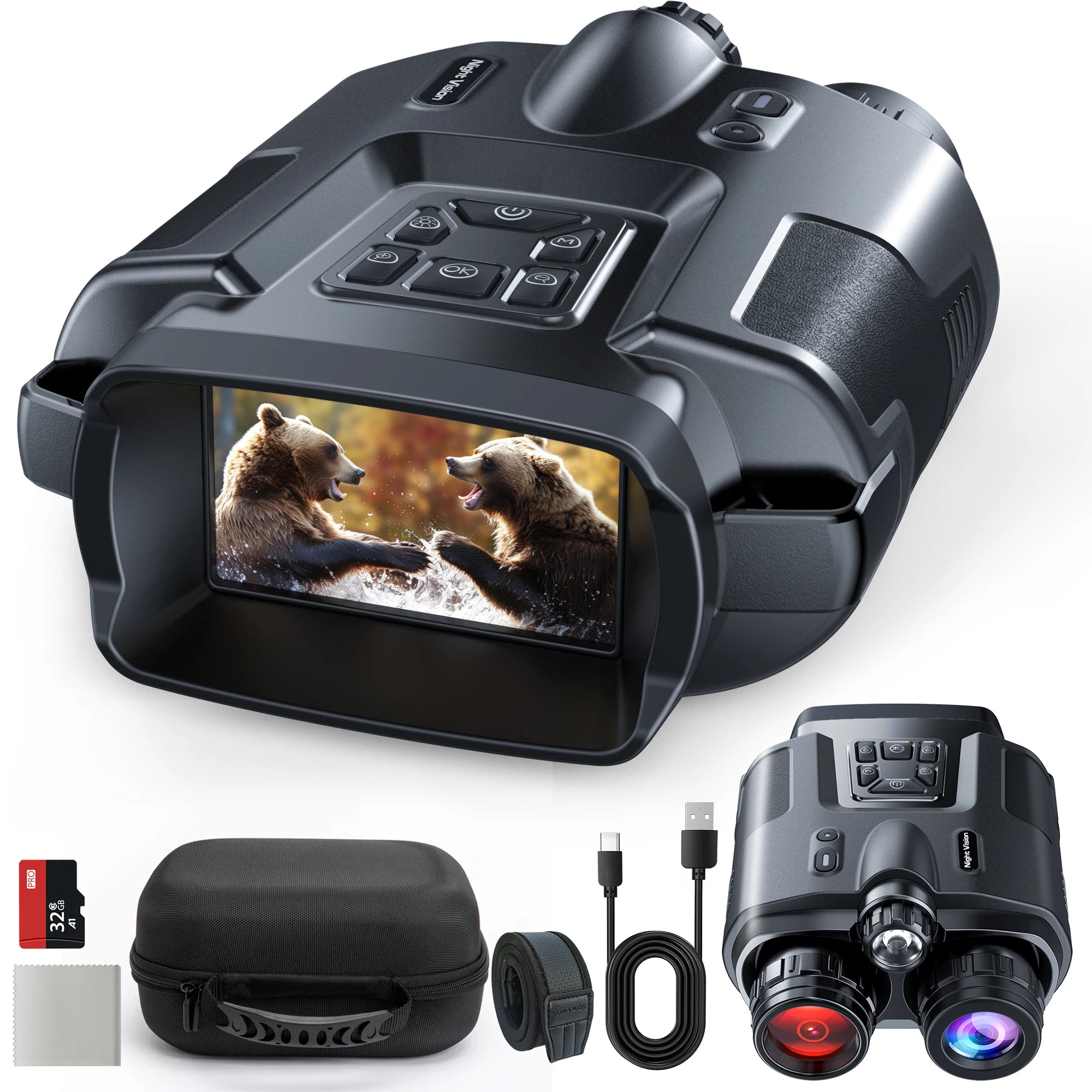 4K Night Vision Binoculars with 3" LCD, 8X Zoom, 5000mAh Battery & 32GB Storage
