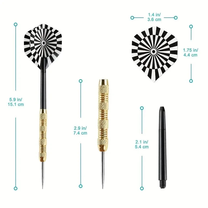 18 pcs dart set – 14g iron-plated copper darts with black plastic rods and 6 wing types