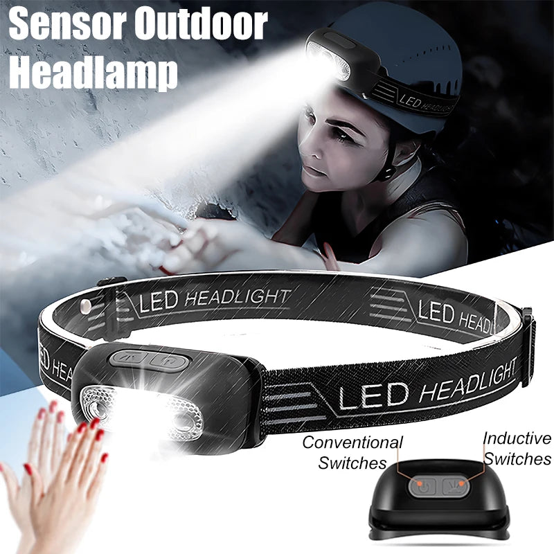 Strong Light Mini LED Headlamp – USB Rechargeable Waterproof Headlight with Sensor Control