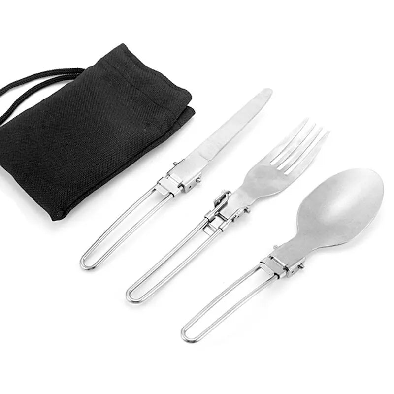 Foldable Stainless Steel Camping Cutlery Set for Outdoor Cooking