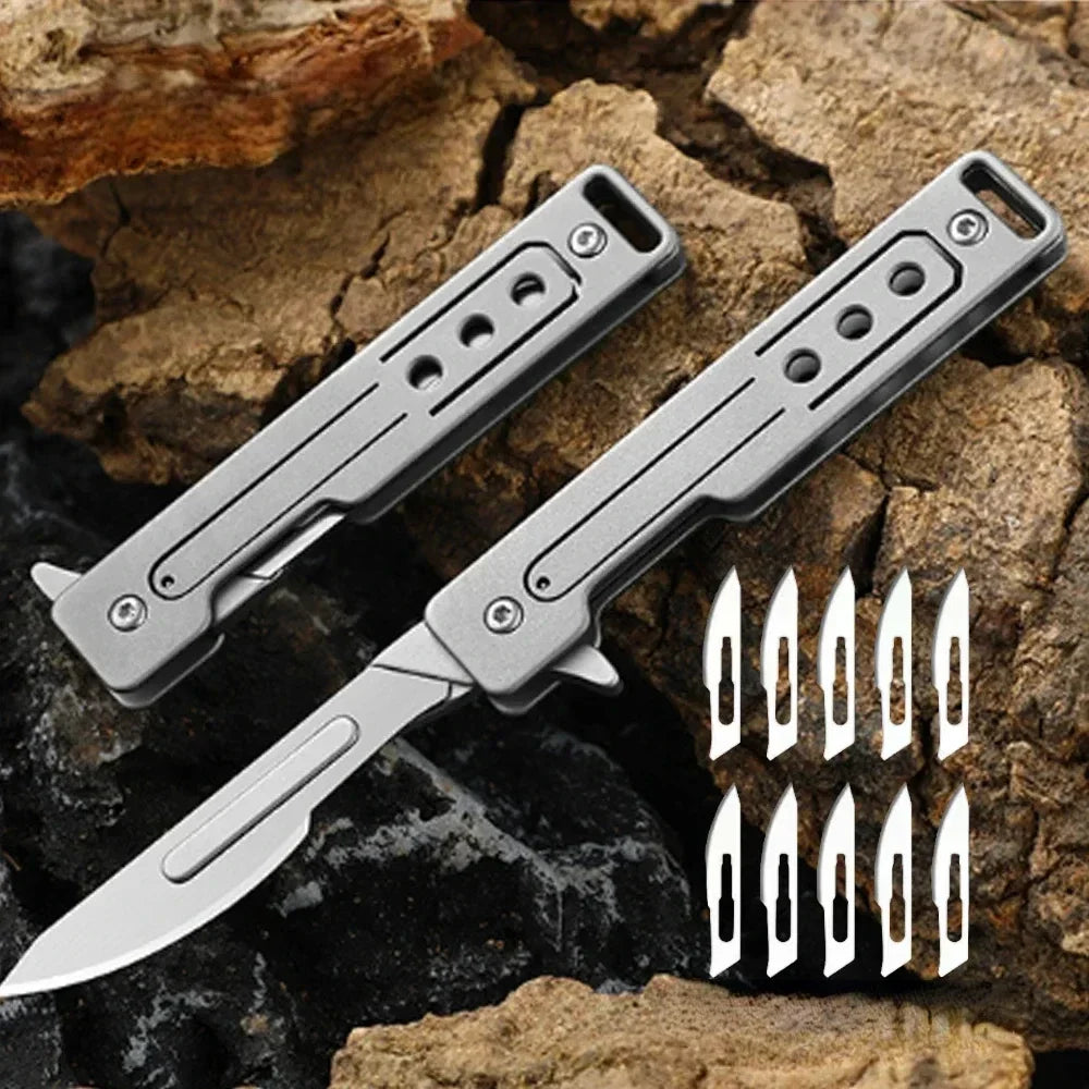 Titanium Alloy EDC Scalpel Knife – Folding Unpacking Tool with Replaceable Blades