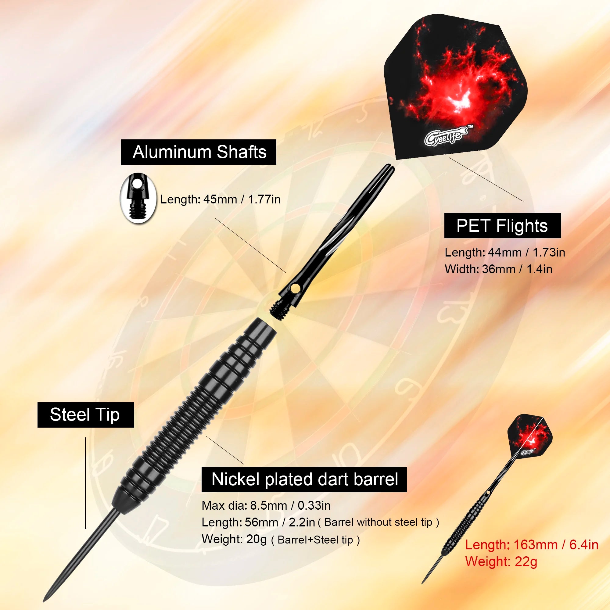 22g Steel Tip Dart Set – 3PCS Professional Copper Darts for Dartboard