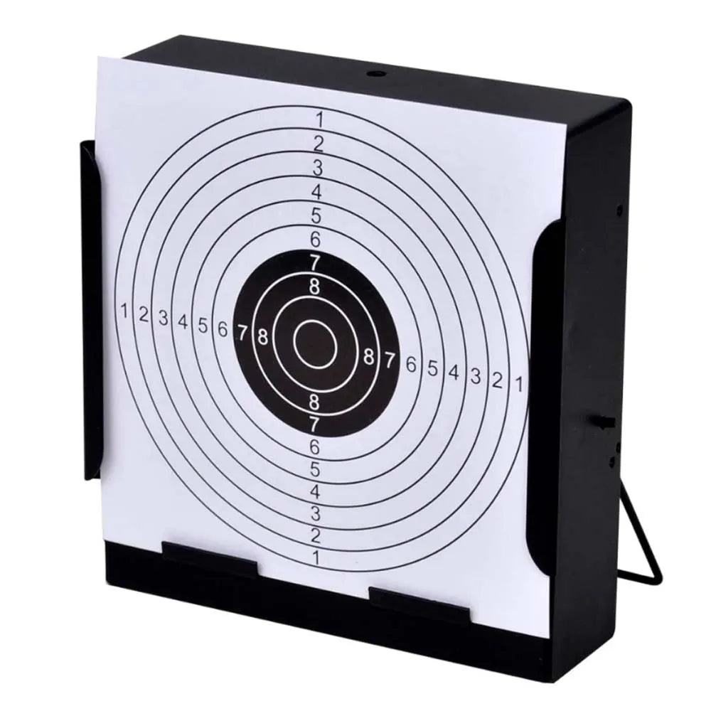 Black Narrow-Edge Pellet Trap with Bevelled Backstop and 20 Paper Targets – 5.5"x5.5"