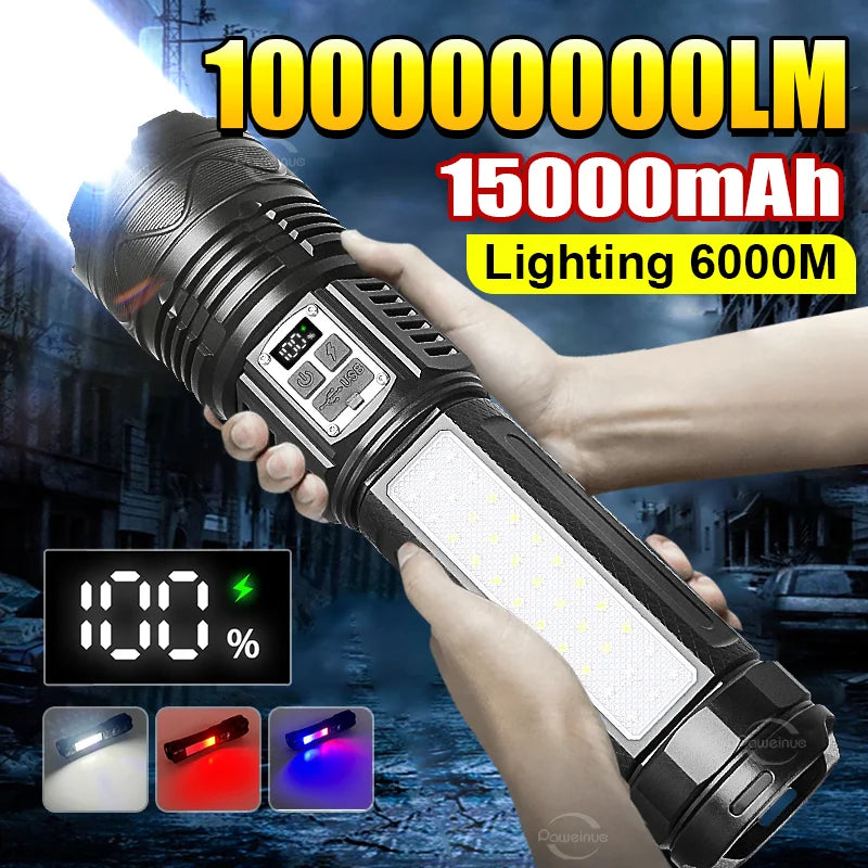 PAWEINUO 1000000LM Rechargeable Tactical Flashlight | Long Range 6000M LED Torch for Outdoors