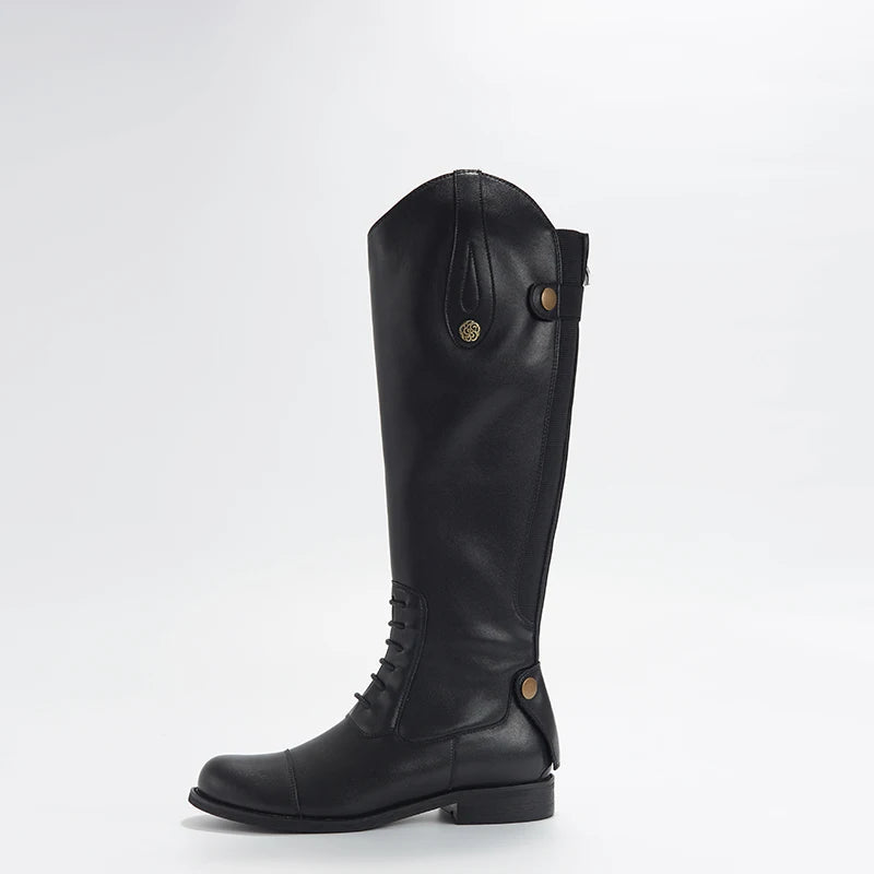 Equestrian Leather Boots – Knee-High Riding Boots for Women with Non-Slip Sole & Retro Design